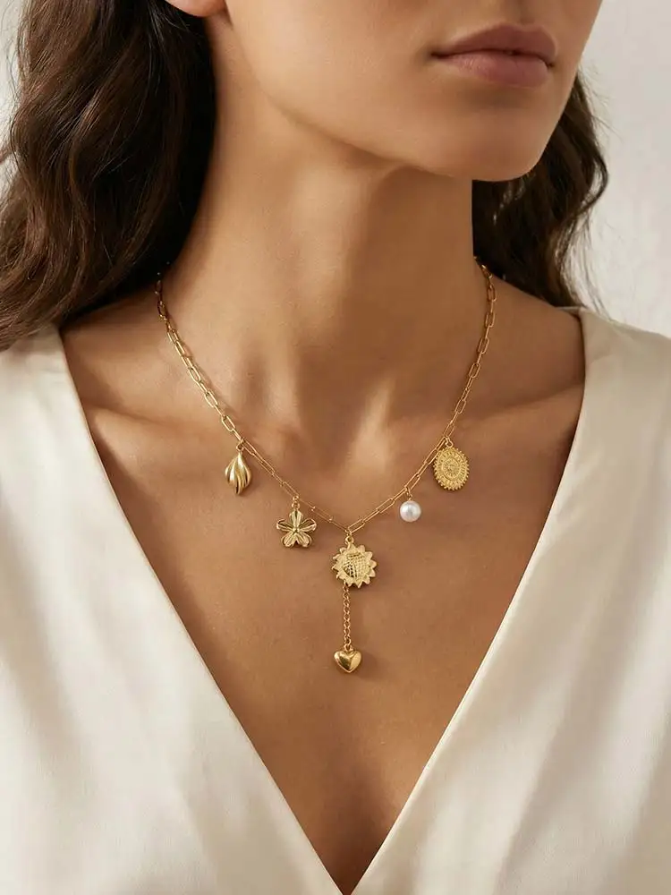 

Stainless Steel Charms Heart Drop Necklace Pendant For Women, New Trendy Neck Chain Waterproof Jewelry