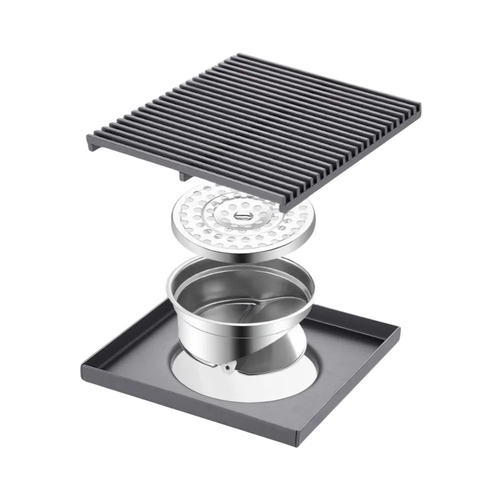 Floor Drain with Wide Opening Parallel Slots and Integrated Water Seal Core for Bathroom Patio Garage and Courtyard Use