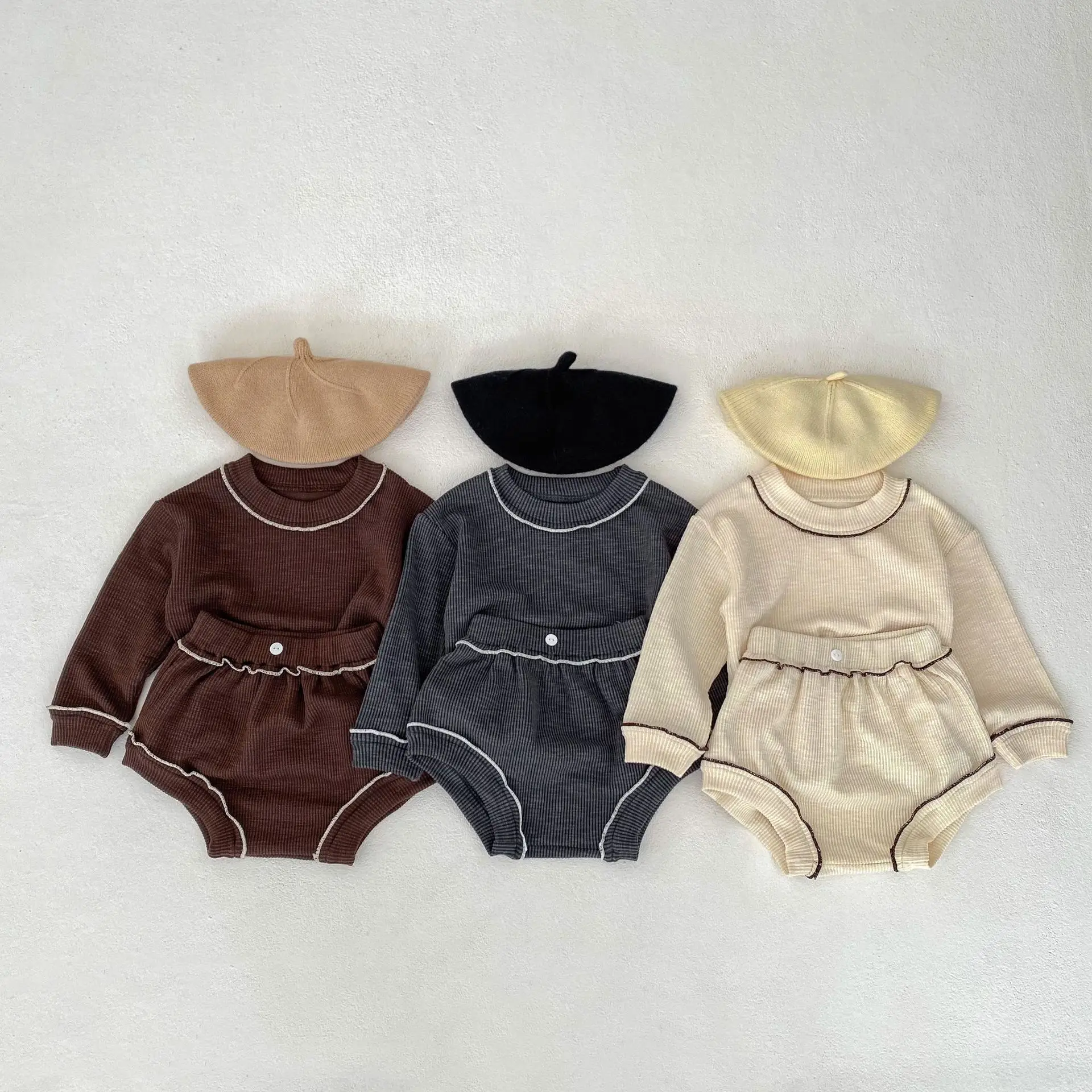 Autumn Baby Girl Boy Clothes Set Long-Sleeved T-Shirt Shorts 2Pcs Newborn Baby Outfit Set Korean Infant Toddler Clothing Suit