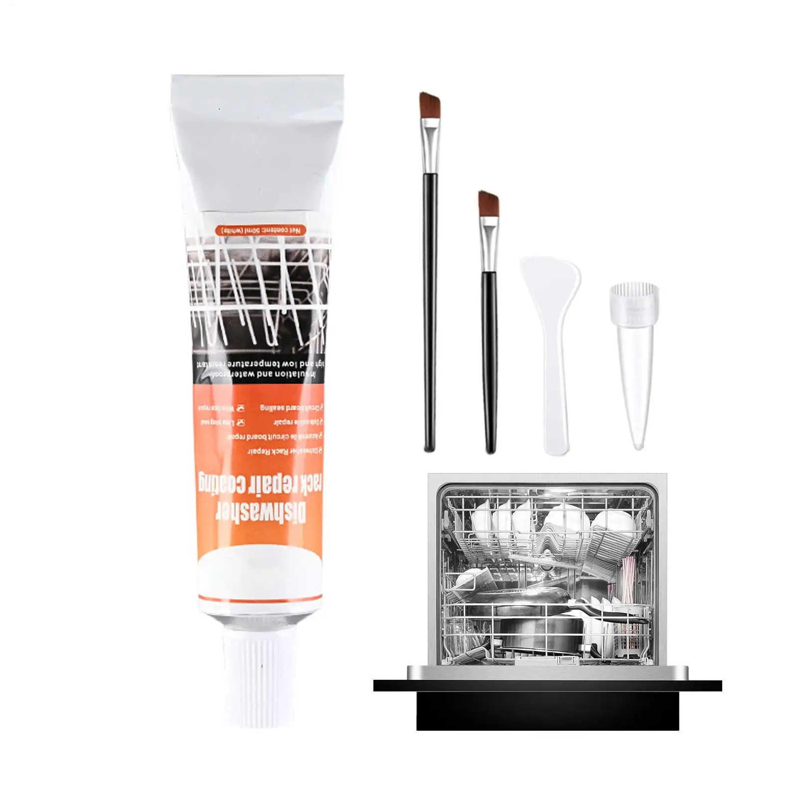 Kitchen Dishwasher Repair Kit for Racks Rust 50ml Coating Long-Lasting Adhesive with 2 Brushes Dishwasher Rack Repair Gel