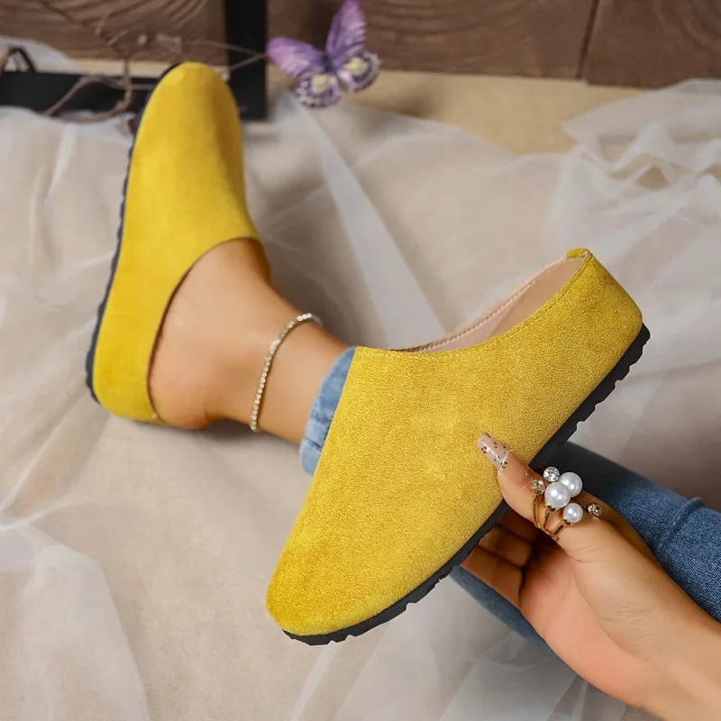 Chinelos femininos dedo do pé fechado dedo do pé redondo camurça tamancos mules primavera outono retro grosso sola inferior chinelos femininos zapatos de mujer