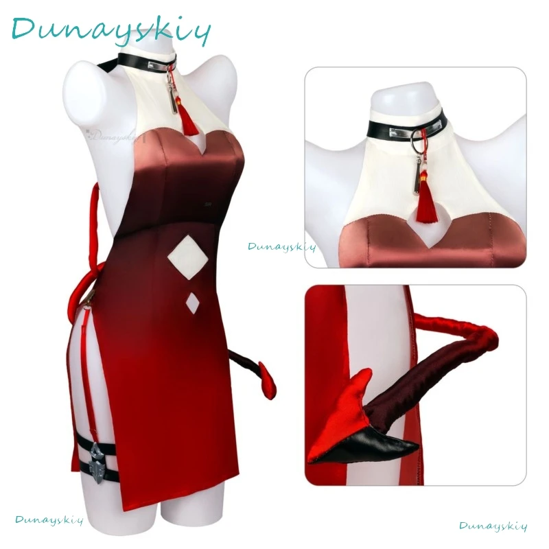 

[Hemera]Game Arknights W Wisadel Cosplay Costume Red Chinese Style Celebration Night Cheongsam Dress Woman Sexy Halloween Carniv