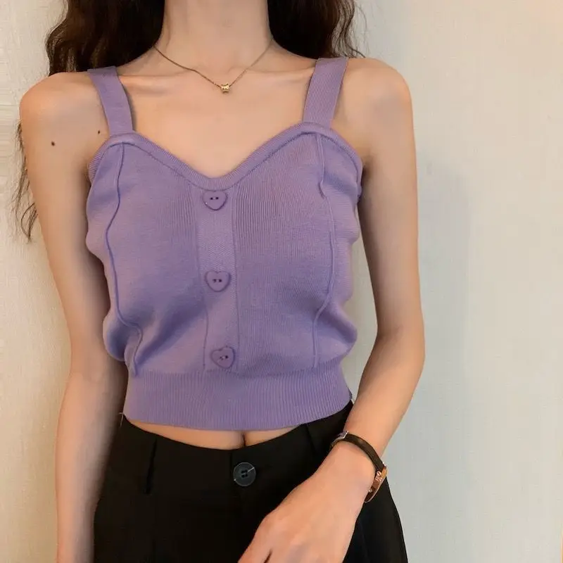 

Новый женский вязаный топ без рукавов с пуговицами, свитер с v-образным вырезом, летний офисный женский сексуальный трикотаж, корейский шикарный полый топ, наряд D690