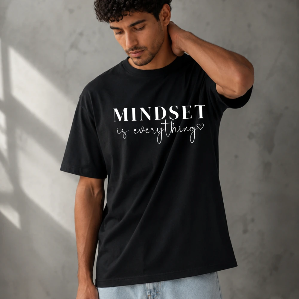 Mindset Is Everything Inspirational Quote Text Graphic Men Modal T‑Shirt Print O‑Neck Tees Soft Lightweight Summer Casual Tops