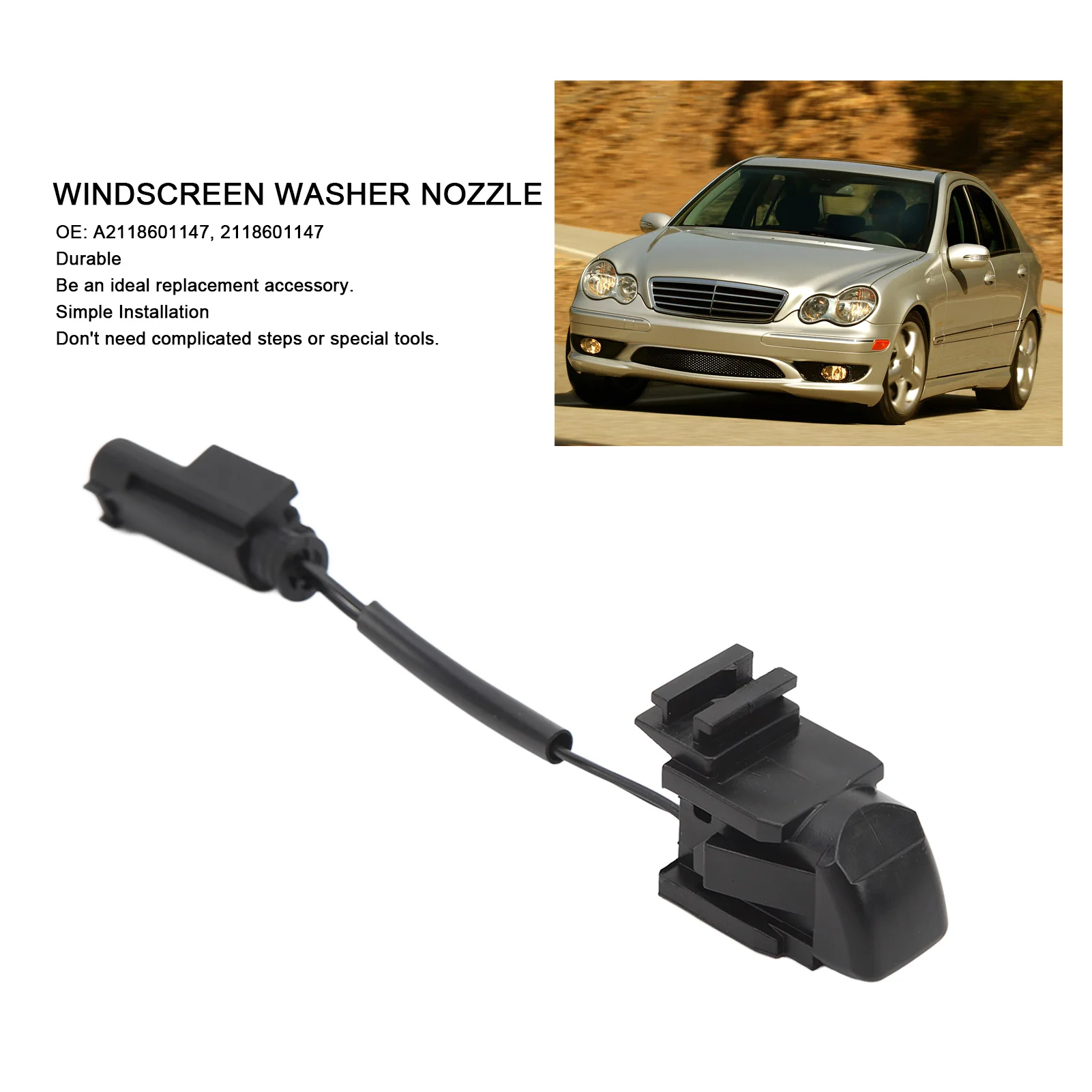 Heated Windshield Washer Nozzle A2118601147 Durable Liquid Spray Nozzle Replacement For Benz W203 C209 W219 W211