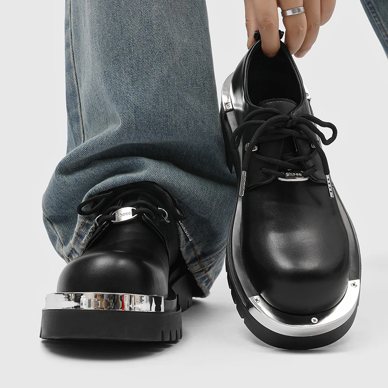 

2025Spring and Autumn New Derby Shoes Men's Thick-soled Casual Leather Shoes