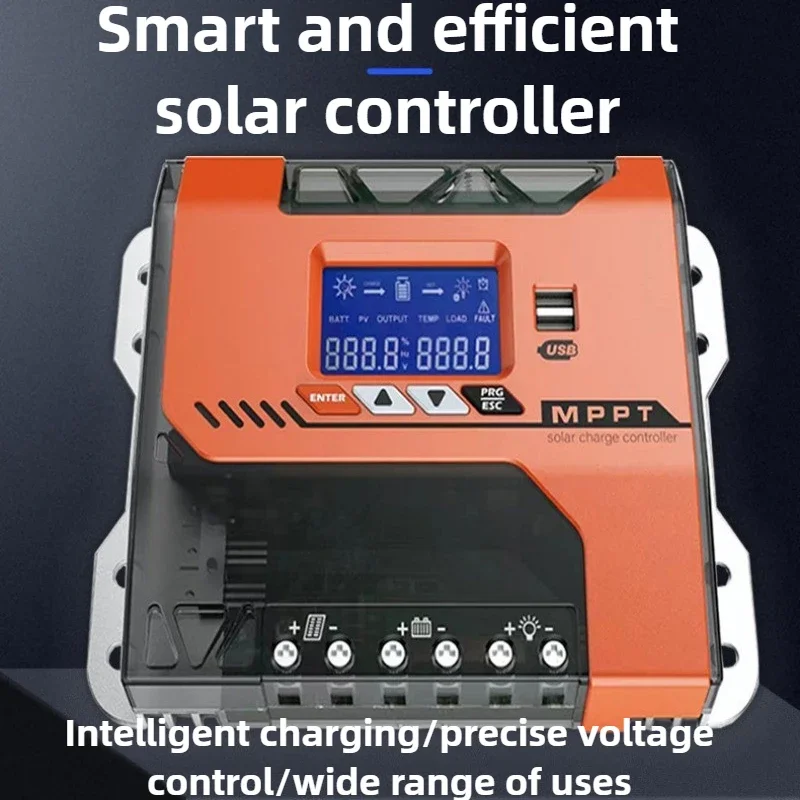 Smart MPPT Solar Charge Controller 20A/40A/60A Suitable for 12V-48V Batteries Dual USB Output Accurately Identify Voltage