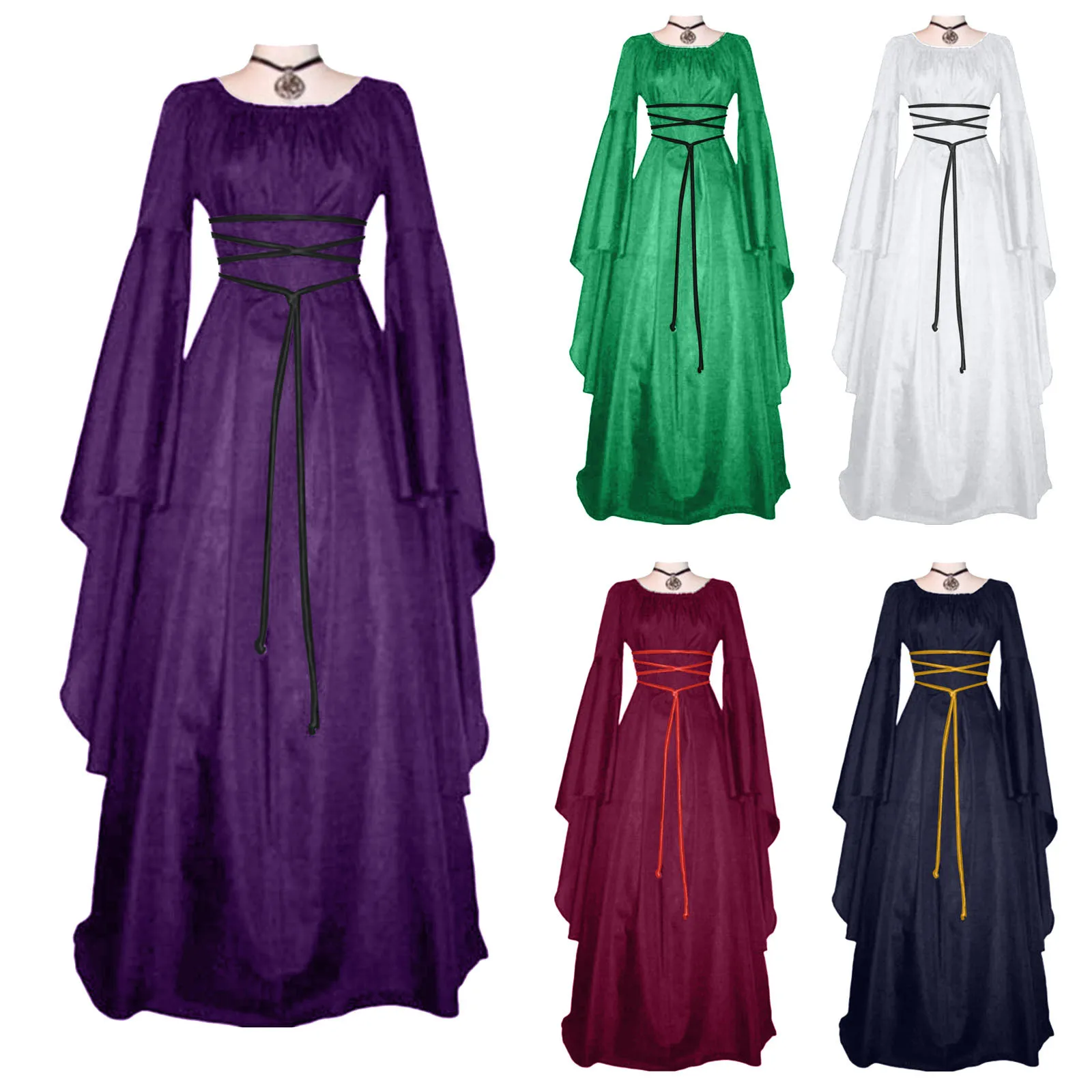 Dresses For Women 2024 Elegant Plus Size Medieval Retro Gothic Gown Dress Long Sleeve Lace Up Cosplay Evening Party Dress