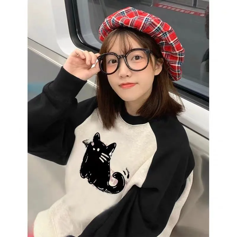 

Оверсайз свитшот с круглым вырезом и длинными рукавами, повседневный, в стиле пэчворк, в гонконгском стиле, весна-осень, универсальный, больших размеров