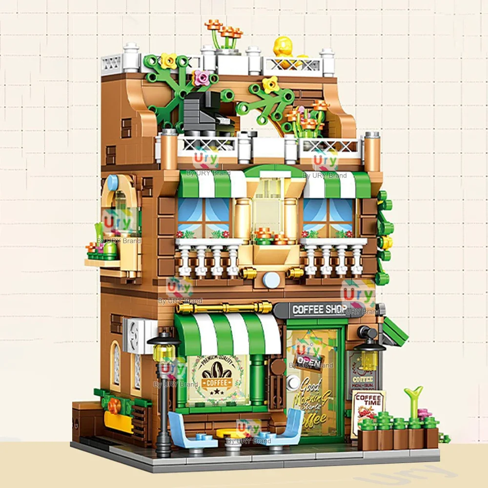 Stadtansicht Modulares Einkaufszentrum Supermarkt Hotel Burger-Café Retro-Blumenhaus MOC Architektur-Bausteine als Geschenke – Detail 9