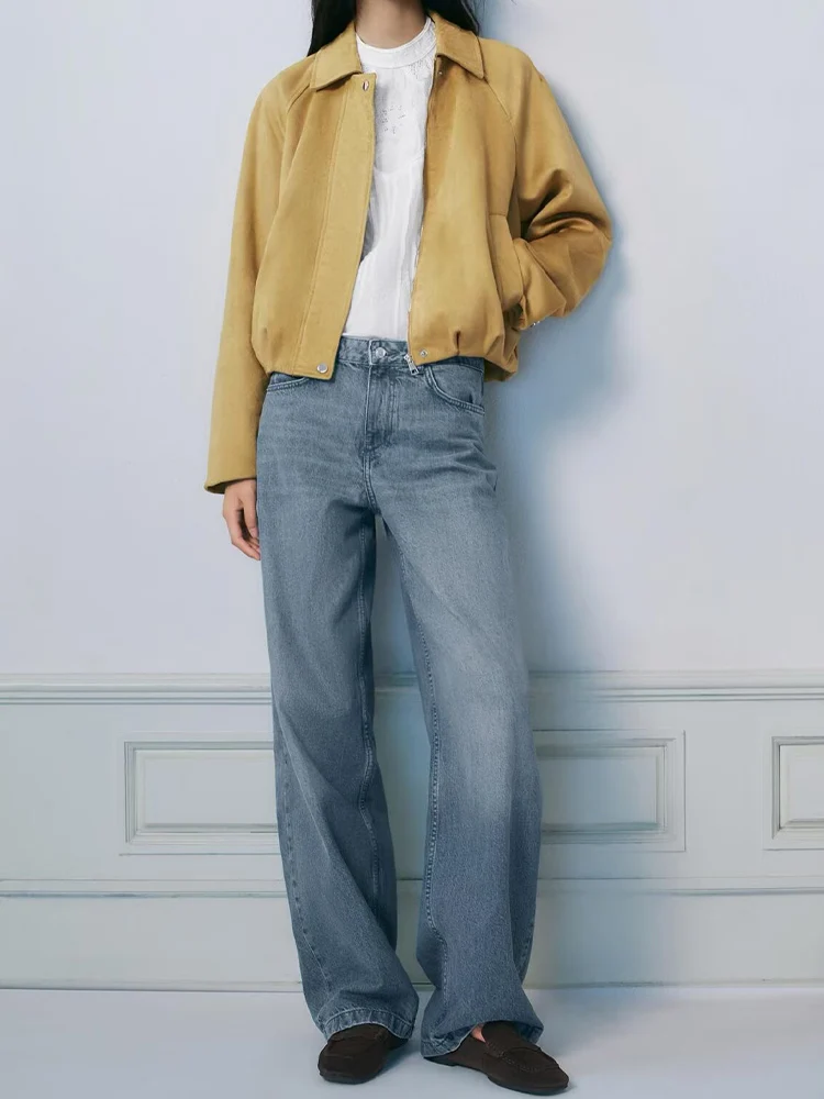 

Европейский и американский стиль, осенняя новая модная тенденция, повседневная простая женская одежда, универсальная куртка-бомбер с эффектом искусственной замши, пальто