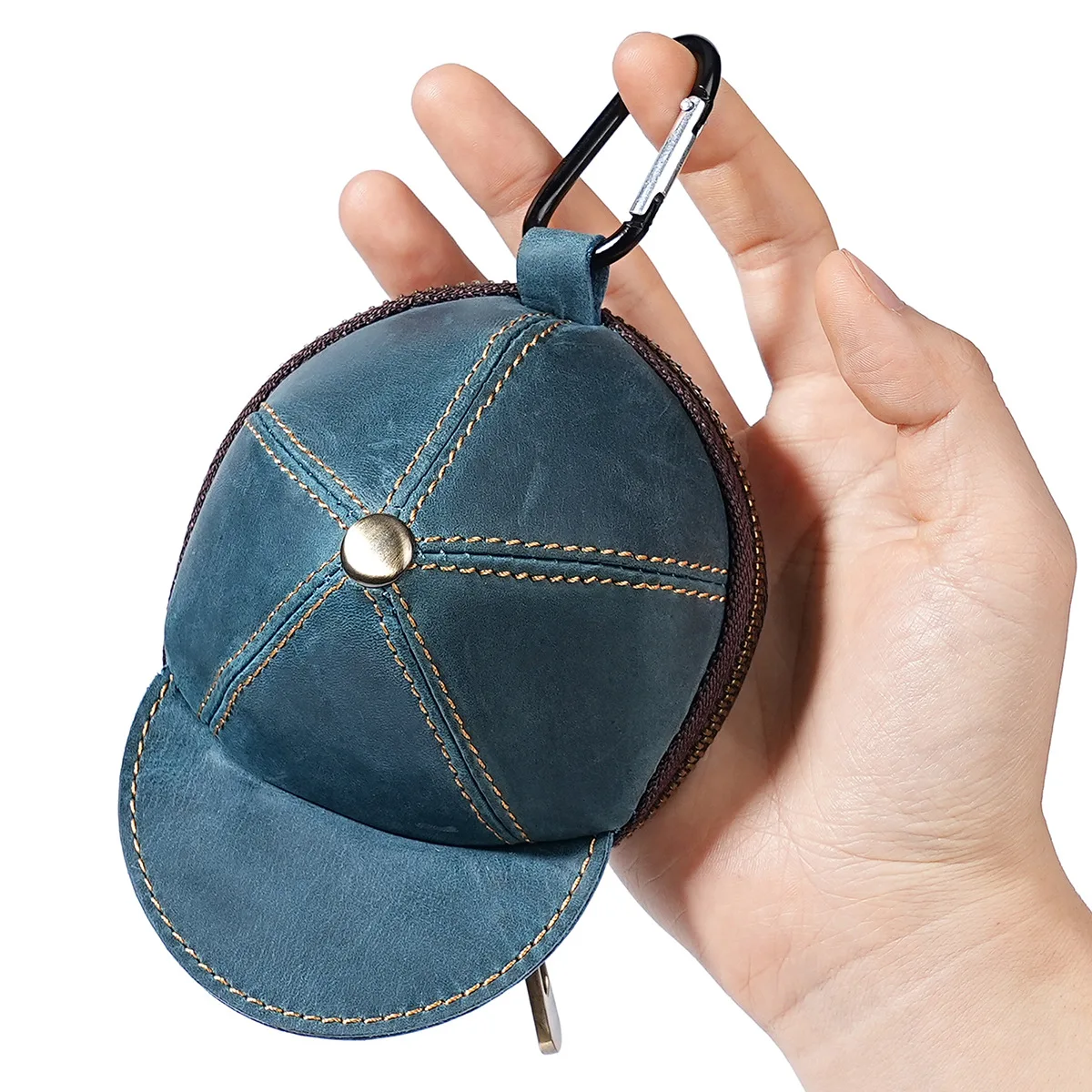 

Handmade Small Leather Coin Purse Hip Hanging Coin Wallet Creative Zipper Design Hard Shell Earphone Storage Bag