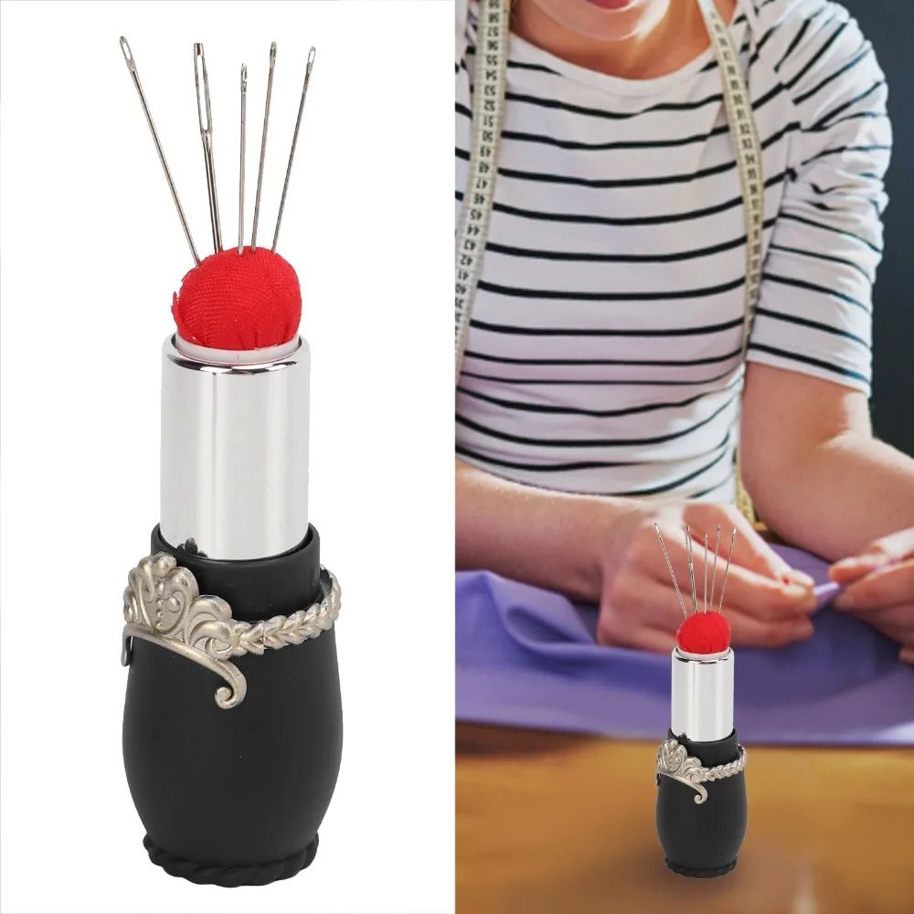 Retractable Design Lipstick Pin Cushion Built-in Needles Lipstick Shape Pin Needle Storage Case Sewing Pin Holder For DIY Craft