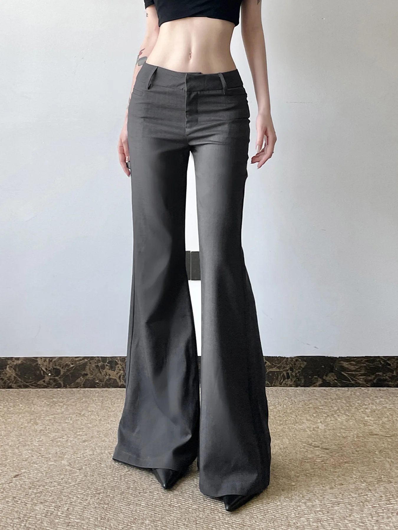 Basic solid-color casual suit wide-leg pants low-waist versatile straight-leg trousers