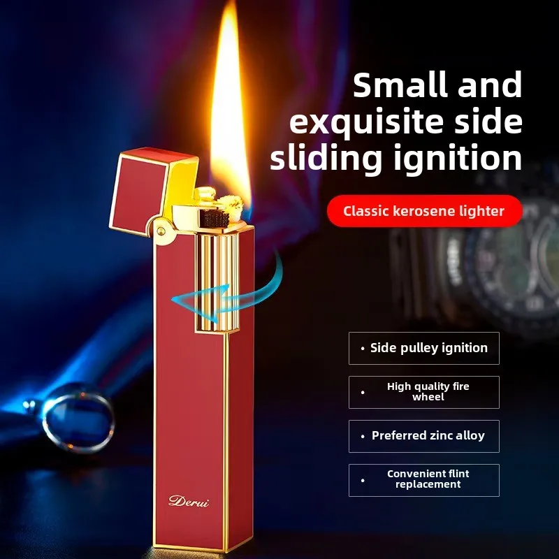 Derui Mini Long Strip Lighter Metal Loud Side Slip Grinding Wheel Ignition Smoking Accessory Gadget for Men Original Gift Box