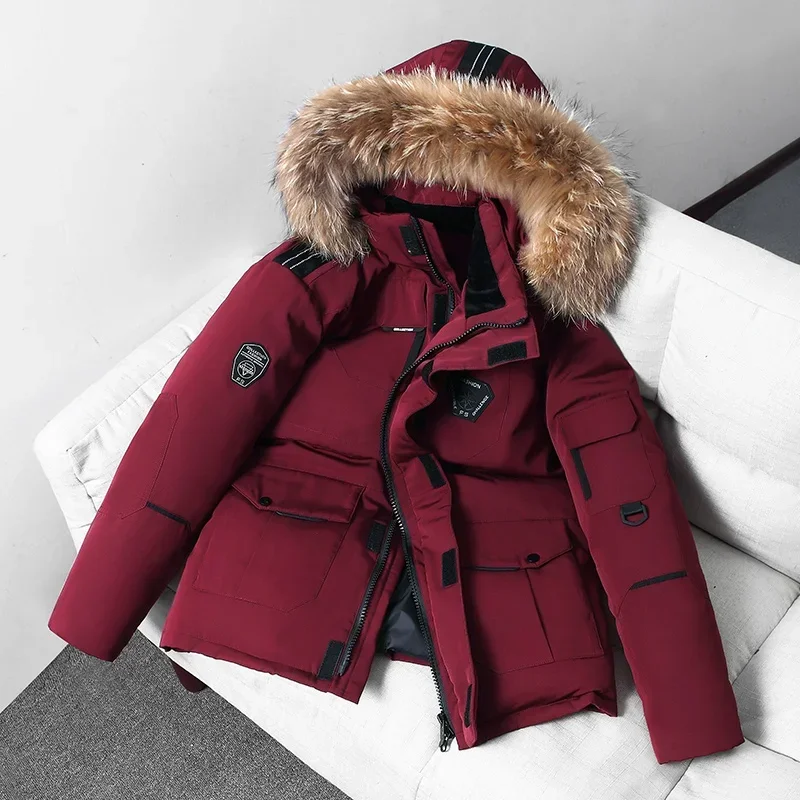 90% pato branco para baixo boné removível jaqueta térmica masculina grosso puffer jaqueta casaco de alta qualidade parka de inverno