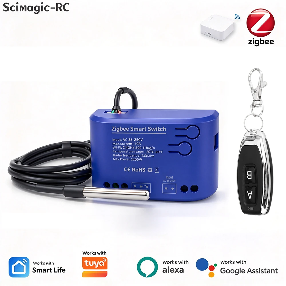 433MHz RF & Zigbee Temperature Sensing Relay Switch Smart Home Thermostat Remote Control Module Support Tuya Smart Life Alexa