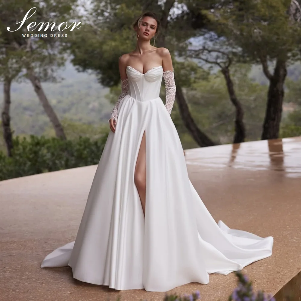 Semor 2026 Luxury Sweetheart Wedding Dress with glove A-Line Slit Customized Bride Gown Princess Party Vestidos Novias Boda