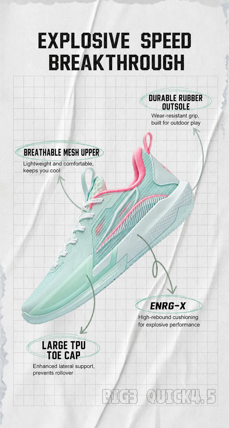 361 Degrees BIG3 QUICK 4.5 Men Basketball Shoes Stable Comfort Wear-resistant Elastic Light Breathable Male Sneakers 672621102