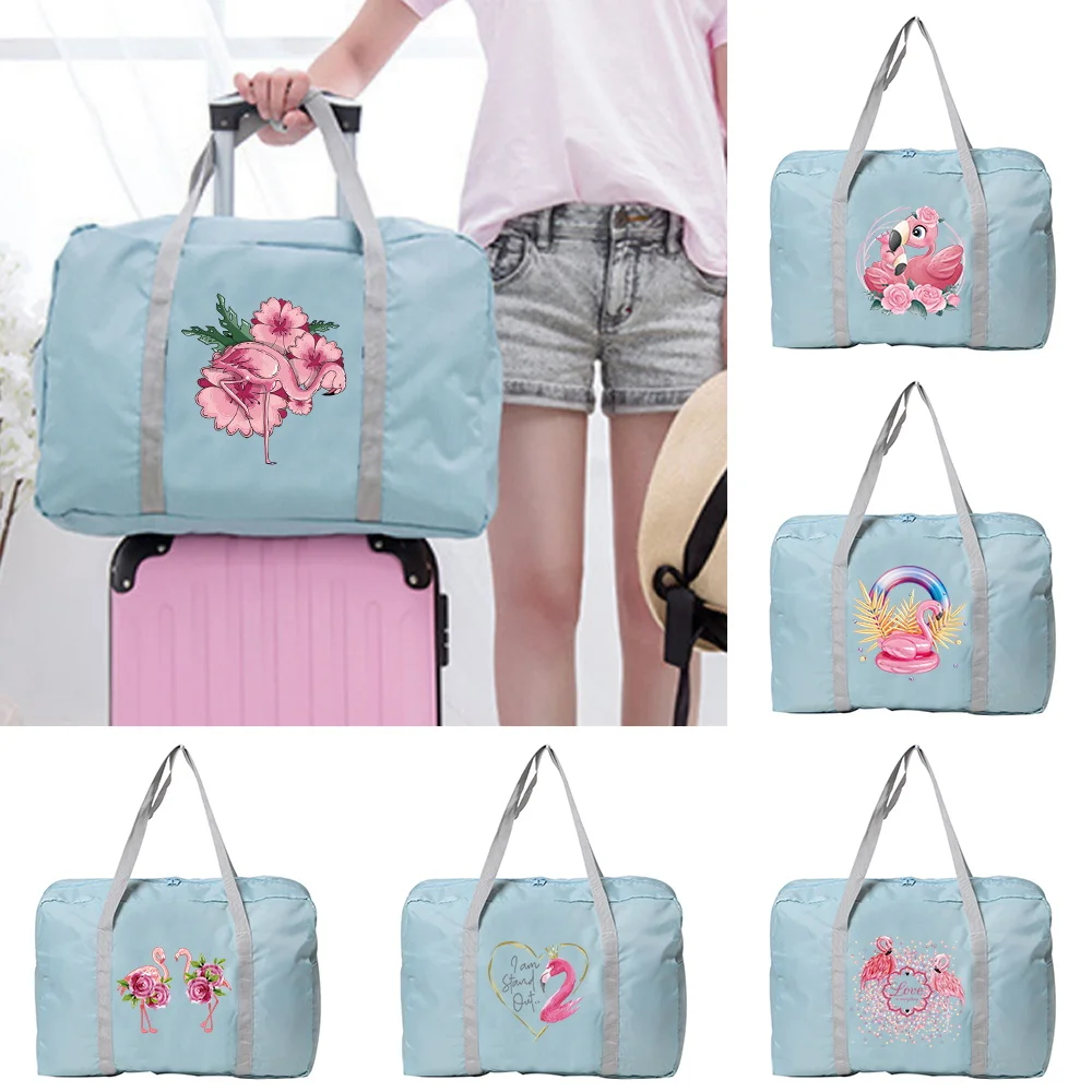 Large Capacity Flamingo Travel Bag Folding Hand Luggage Tote for Lady Weekend Organizer Clothes Storage Nylon Women Travel Bags