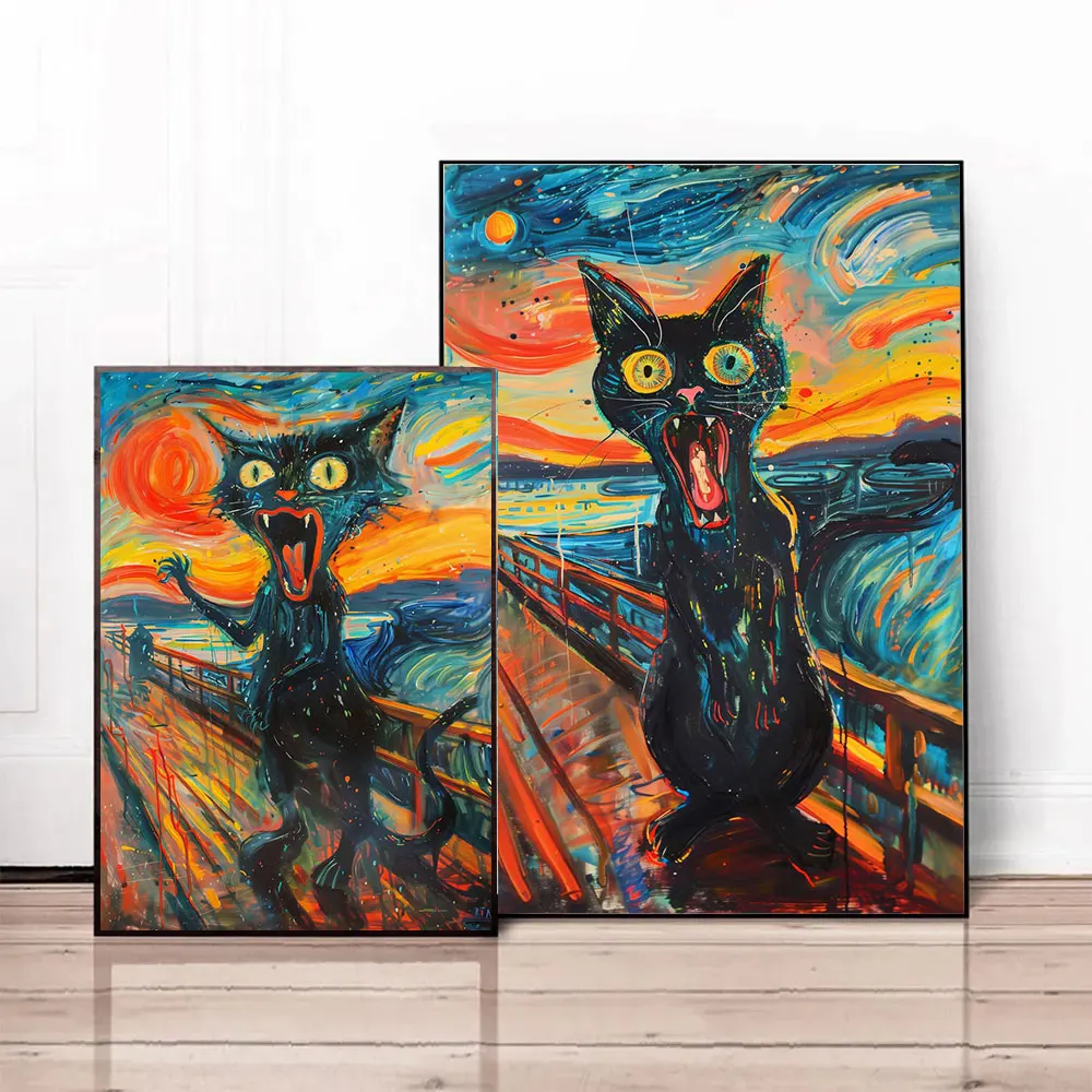 Screaming Cat Oil Posters and Prints Canvas Painting Famous Artwork Wall Art Watercolor Picture for Living Room Home Decor Gifts