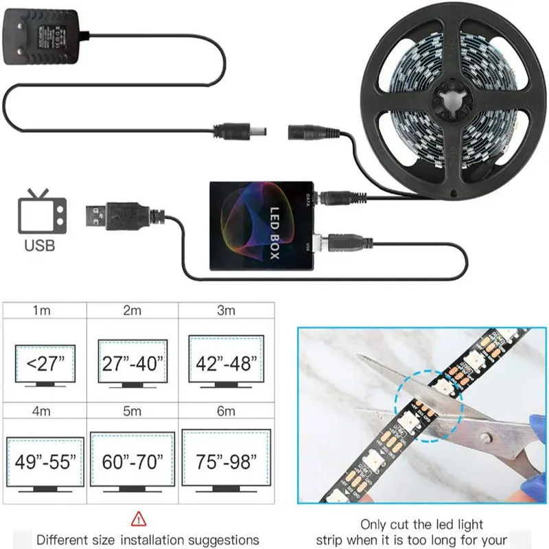 Ambient Led Strip PC Screen Light Bar 5050 RGB Smart Leds Pixel light strips Laptop Computer WS2812B Dream Synchronize 1-5M Kit