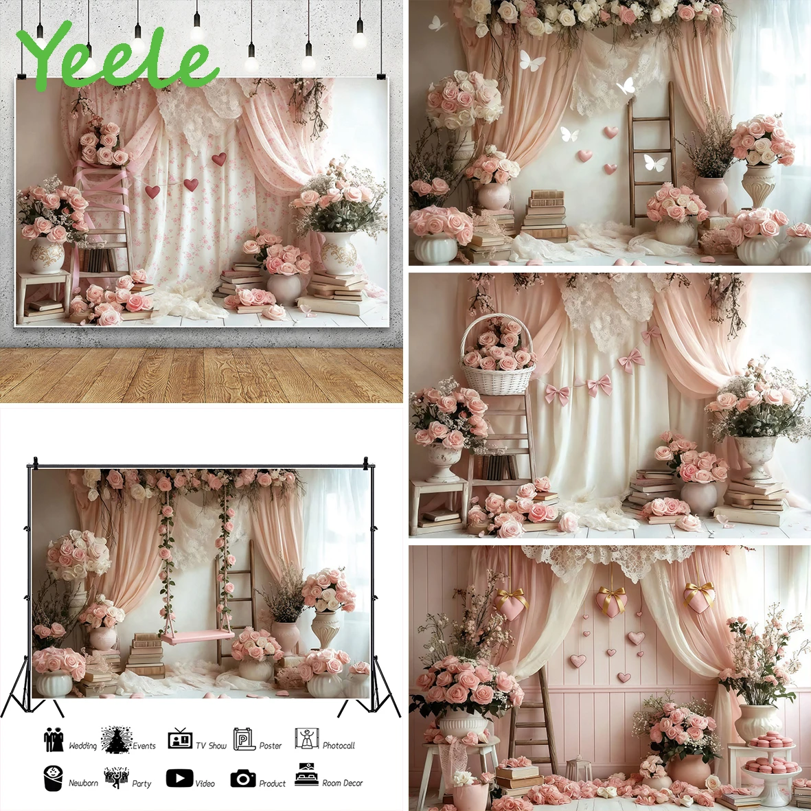 

Розовая роза, цветок, День святого Валентина, фон для фотосъемки, романтическая драпировка, цветочная корзина, ваза, домашний портретный фон для пары, реквизит