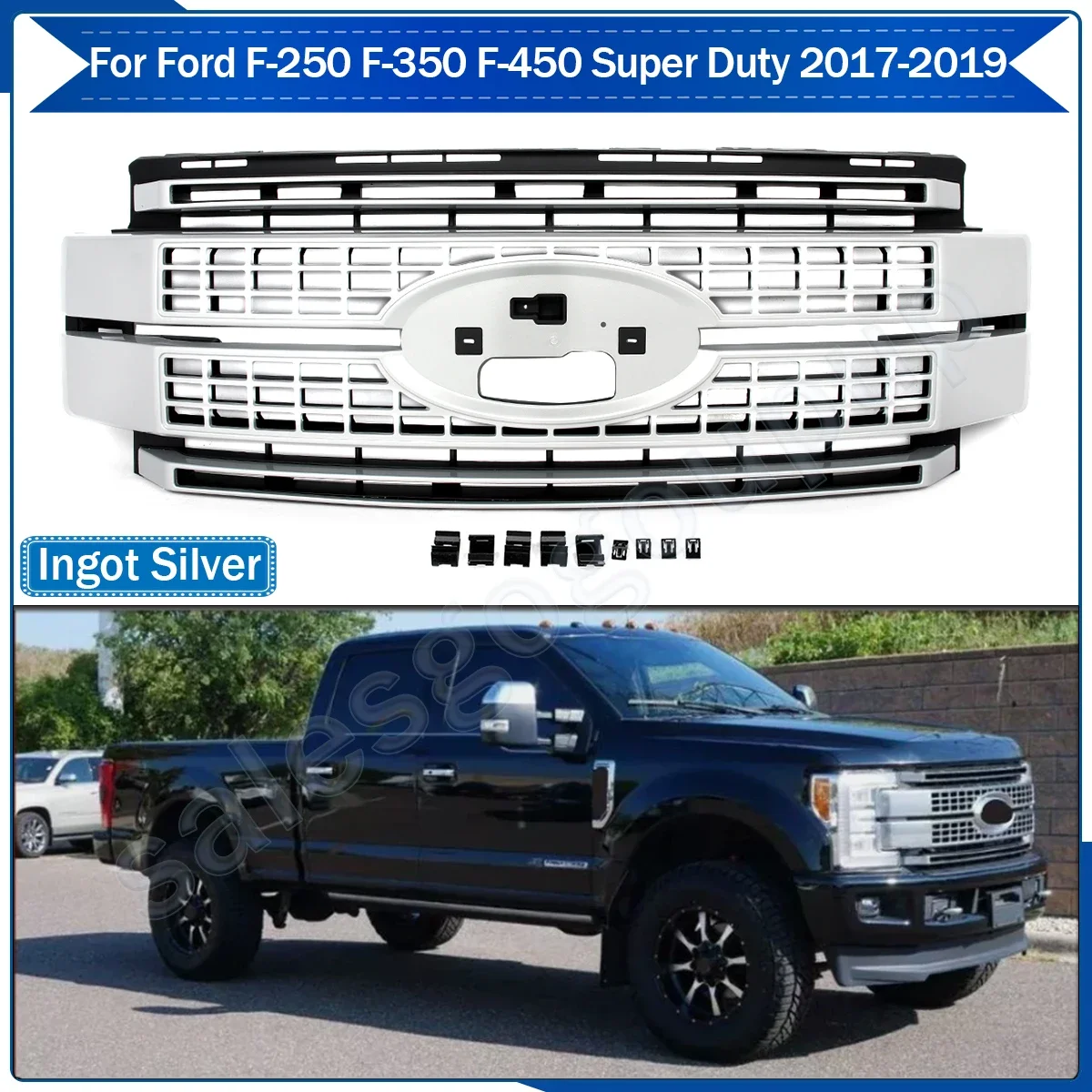 Fits 2017-2019 Super Duty F-250 F-350 F-450 Ford Bumper Ingot Silver Grille Gril