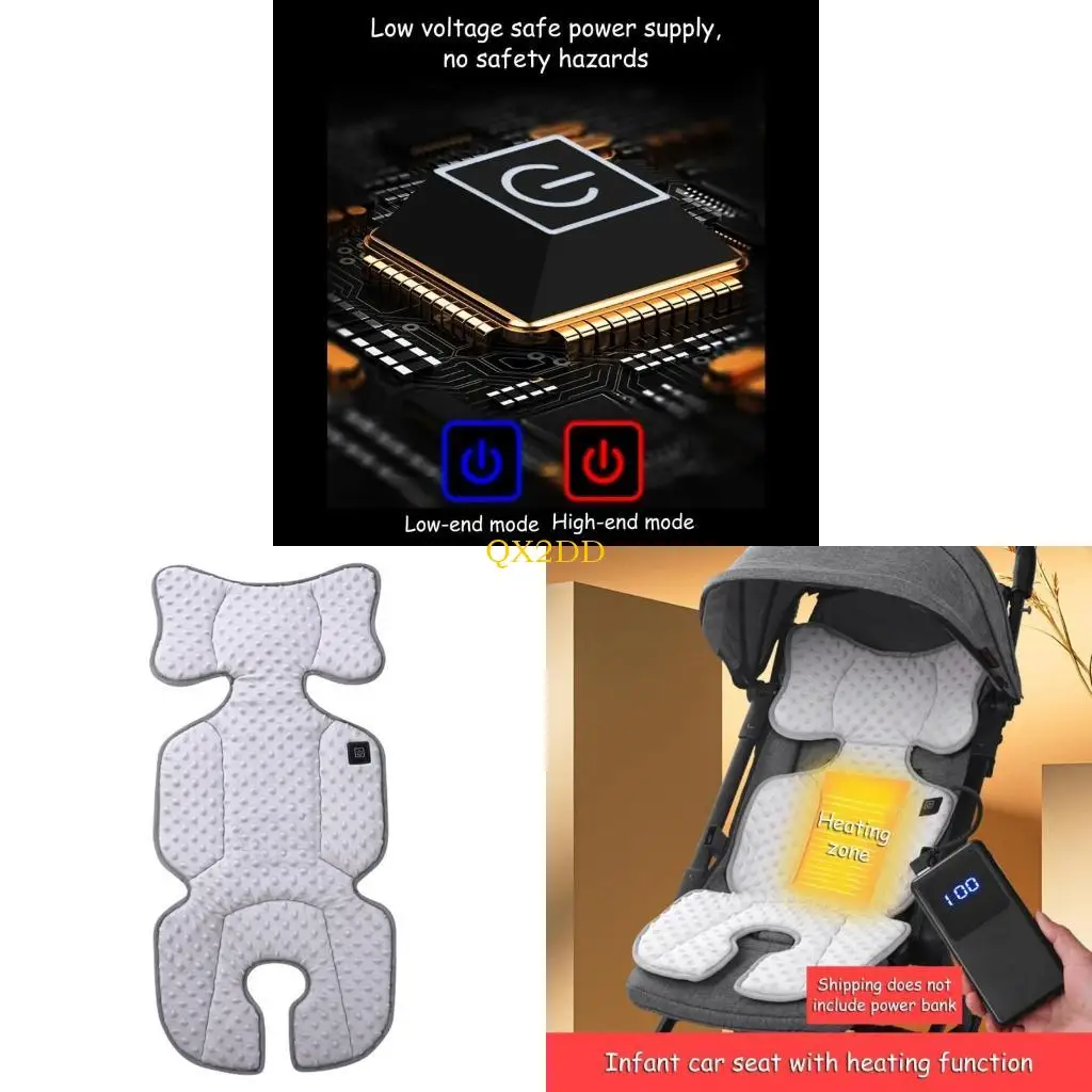QX2D Universal Baby Strollers Heating Pad with USB Connection Child Safety Seats Pad Large Size for Easy Temperature Adjustment