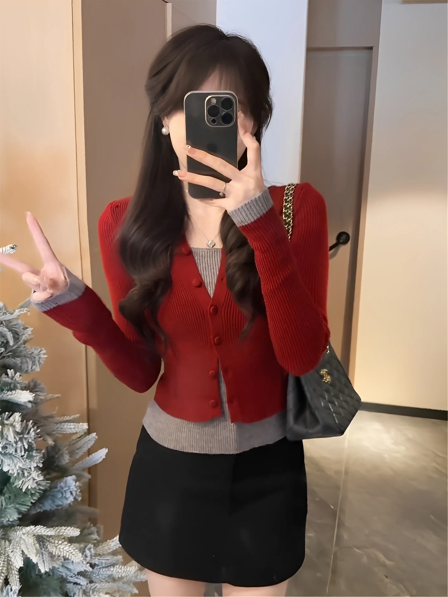 

Unique Korean Sle Red Knitted Base irt Women's Autumn Winter Faion Design Sensation Inner Wear Boting Top