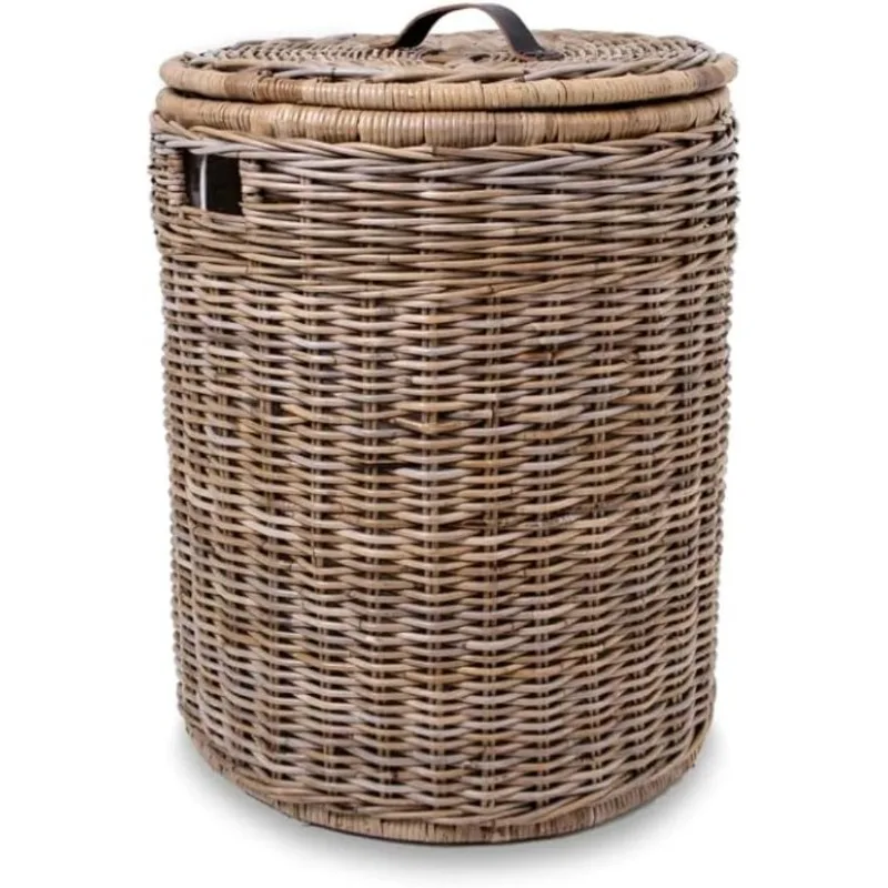 Round Kubu Wicker Laundry Hamper, Extra Large, 23 in Dia x 28 in H, Serene Grey