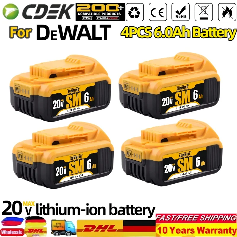 

20V 6.0Ah Lithium-Ion Replacement Batteries⚡for Dewalt Cordless ToolsCompatible with DCB200, DCB205DCB206 & More