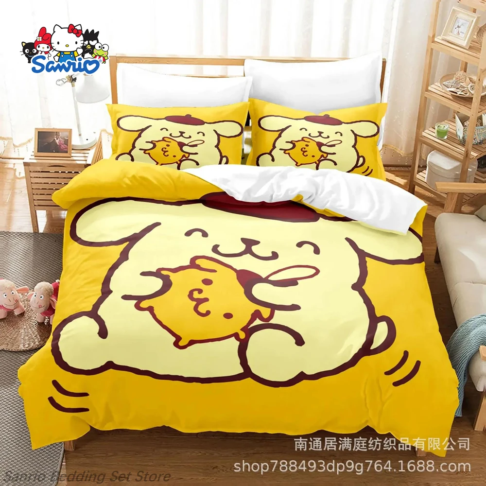 

Sanrio Pompompurin Dog Bedding Set 3Pcs Kawaii Anime Duvet Cover with 2 Pillowcases for Girls Kids Room Decor Birthday Gift King