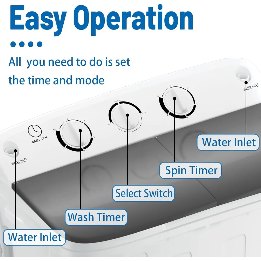 Portable Twin Tub 18lbs Washing Machine with Drying Rack and 10 Hangers, 11lbs Washer Mini Compact Laundry Machine