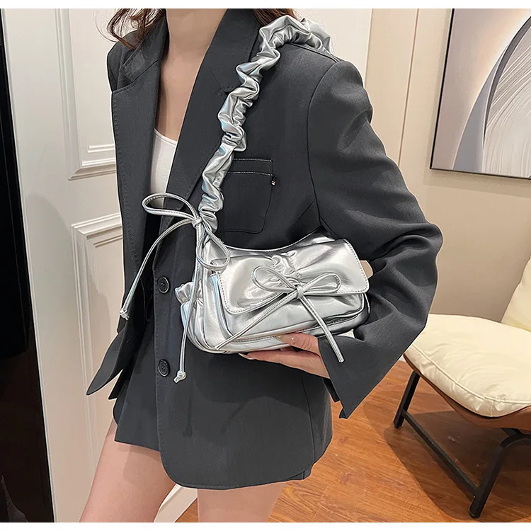 

Women Shoulder Bag Fashion Bow Decor Pu Leather Underarm Bag Y2K Style Crossbody Bag Korean Sweet Daily Casual Party Handbag