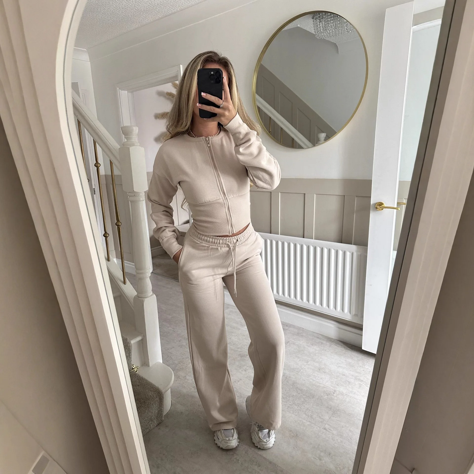 

Fashionable Casual Pure Color Zipper Open Cardigan Straight Leg Pants Set Women's Autumn Winter New Arrival Long Sleeve