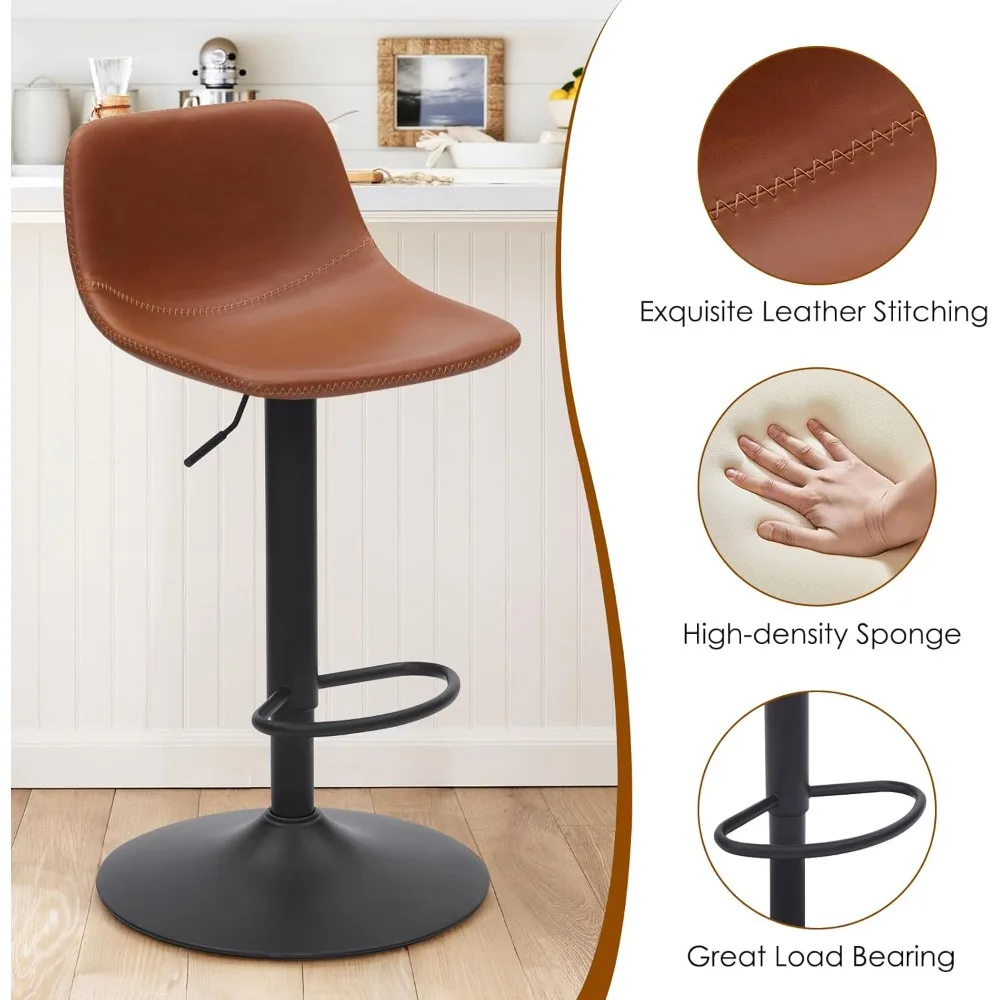 Adjustable Bar Stools Set of 2, Mid Century Modern Swivel Bar Stools, Industrial Bar Height Stools with Back Support Counter Hei