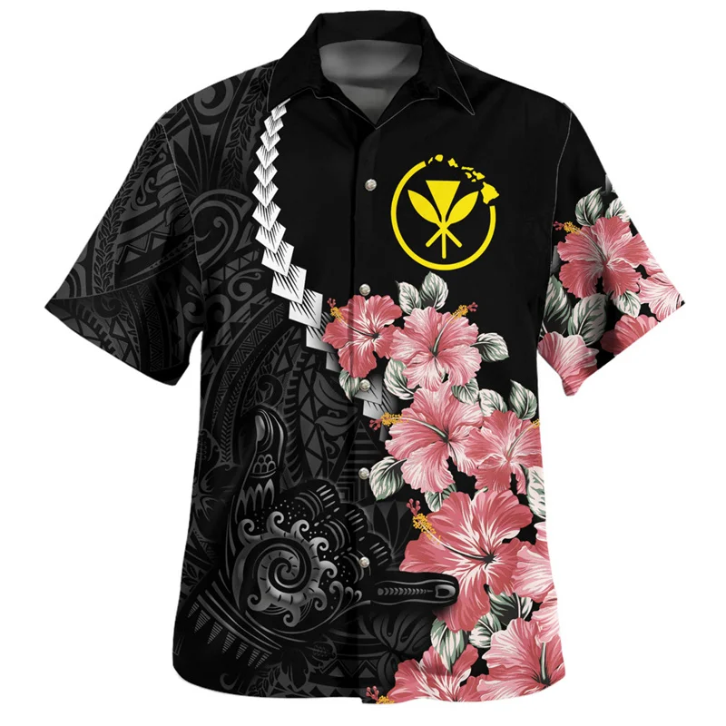 Summer New 3D Printed American Hawaii State National Flag Shirts Men Hawaii Coat Of Arm Graphic Short Shirts Fashion Clothes Top