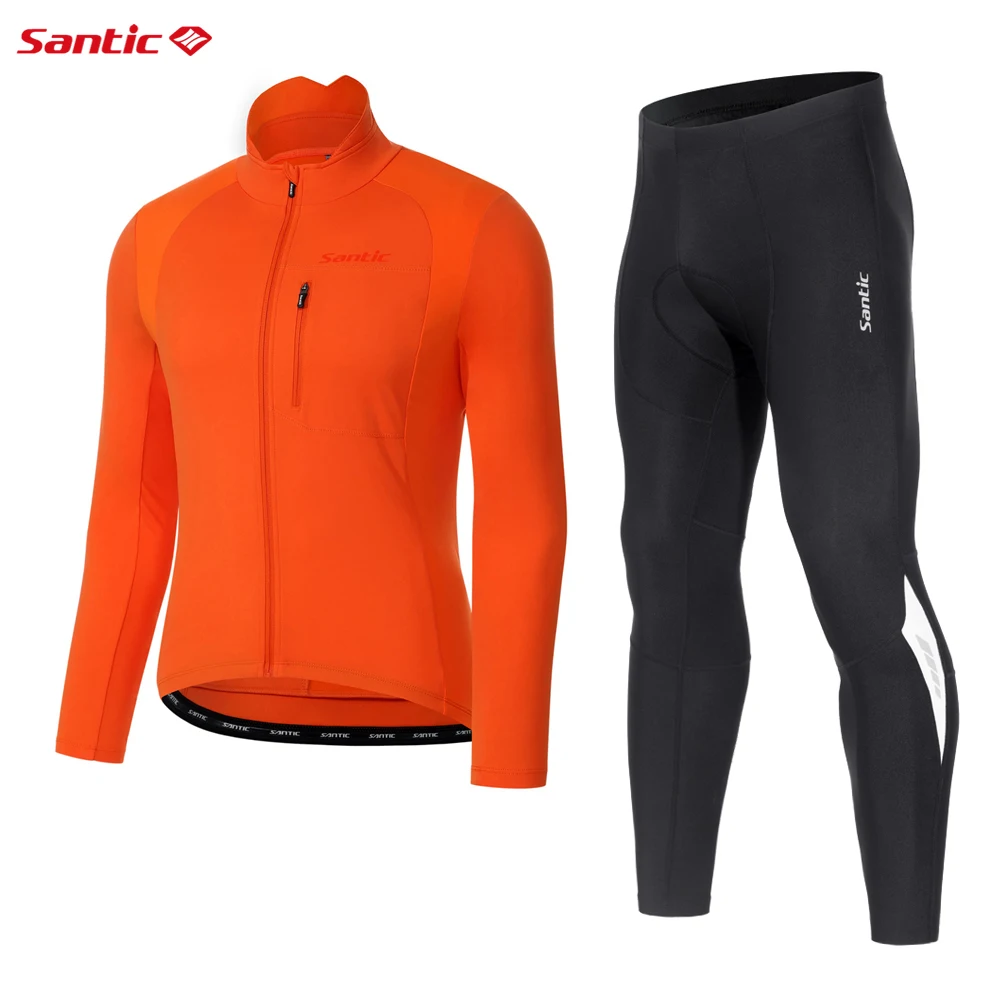 Santic Winter Fleece Cycling Set for Men MTB Bicycle Suit Windproof Thermal Jackets Comfortable Trousers High Stretch Clothing