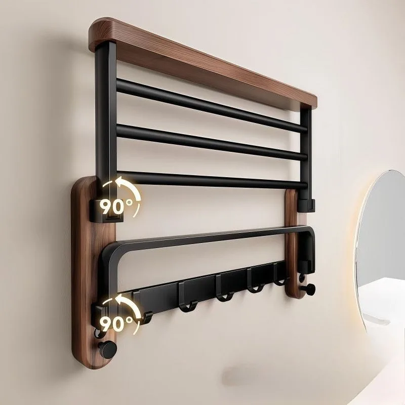 

Japanese Vintage Walnut Wood Towel Rack Shelf Wall Mounted No Drilling Bathroom Storage Organizer Home Decor Novelty New