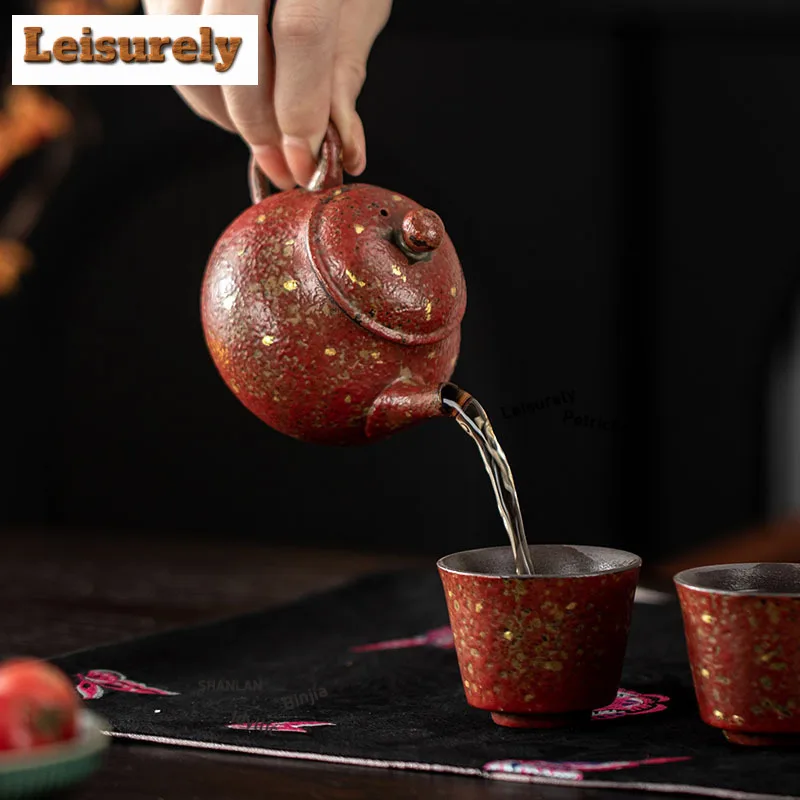 130ML Manshan Red Gold Sprinkle Teapot Traditional Tea Infuser Pot Tea Maker Kettle With Strainer Green Tea Tea Services Gift