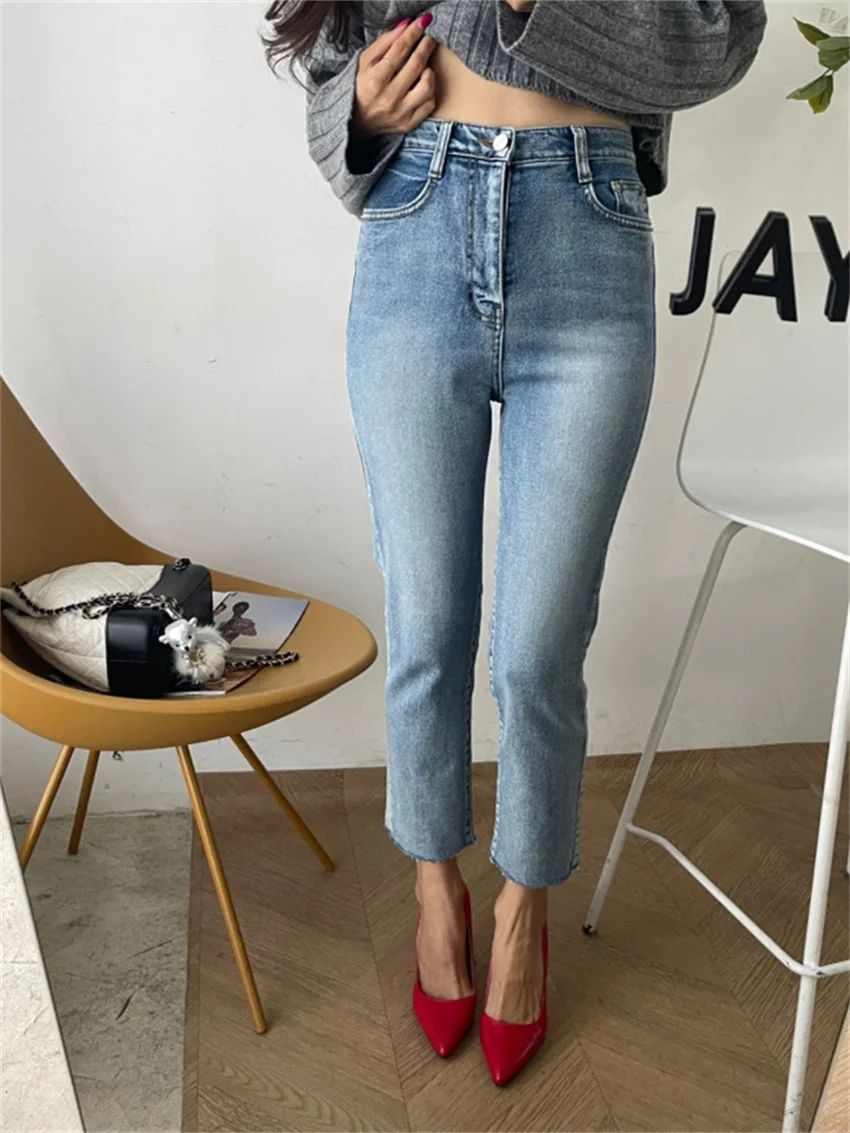 

Alien Kitty Skinny Jeans Women Denim New Spring Light Washed 2024 Chic Slim High Waist Streetwear Office Lady Pants