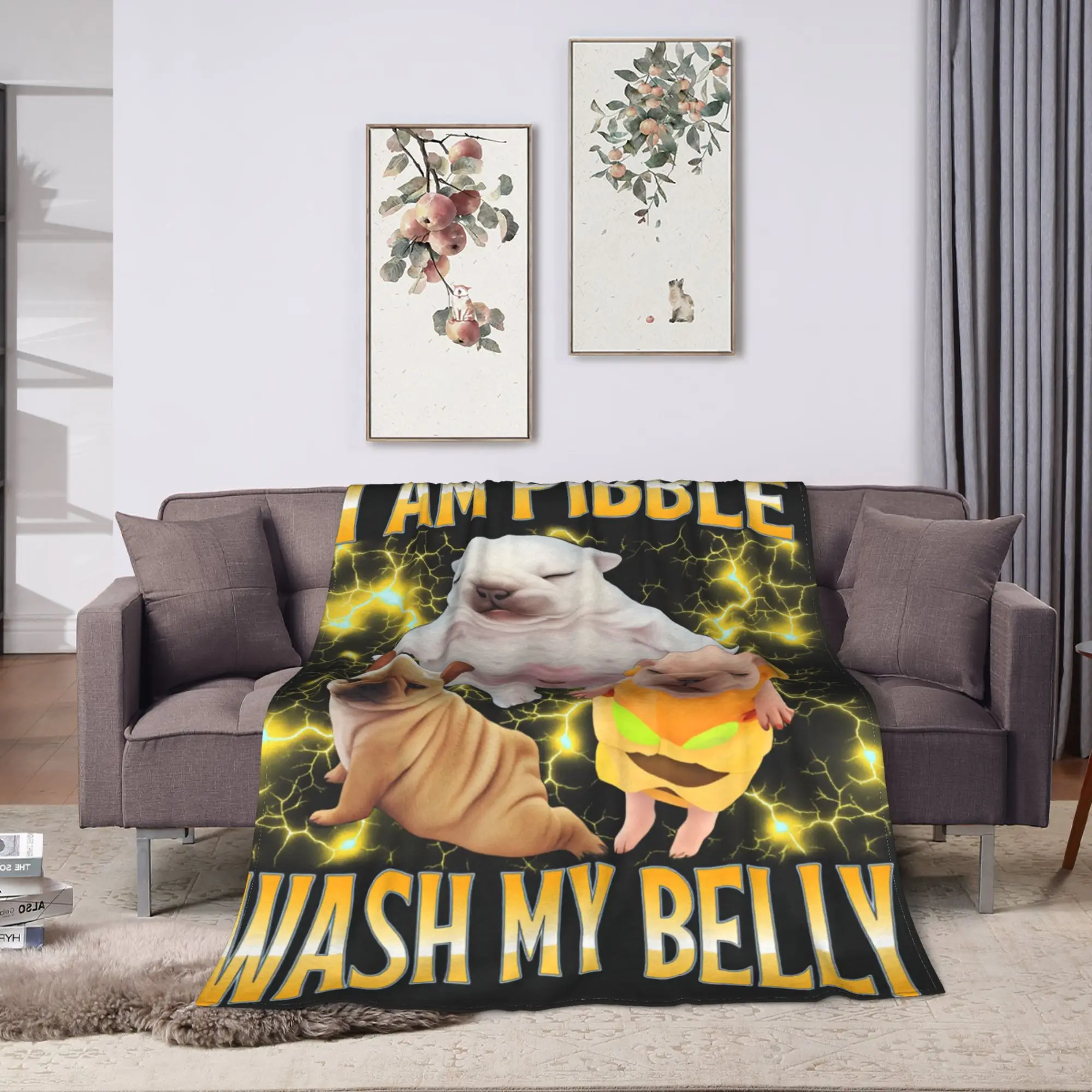 I am Pibble Dog Puppy Wash Clean My Belly Blanket Warm Soft Aesthetic Plush Throw Blanket Children Couch Bed Flannel Bed Cover
