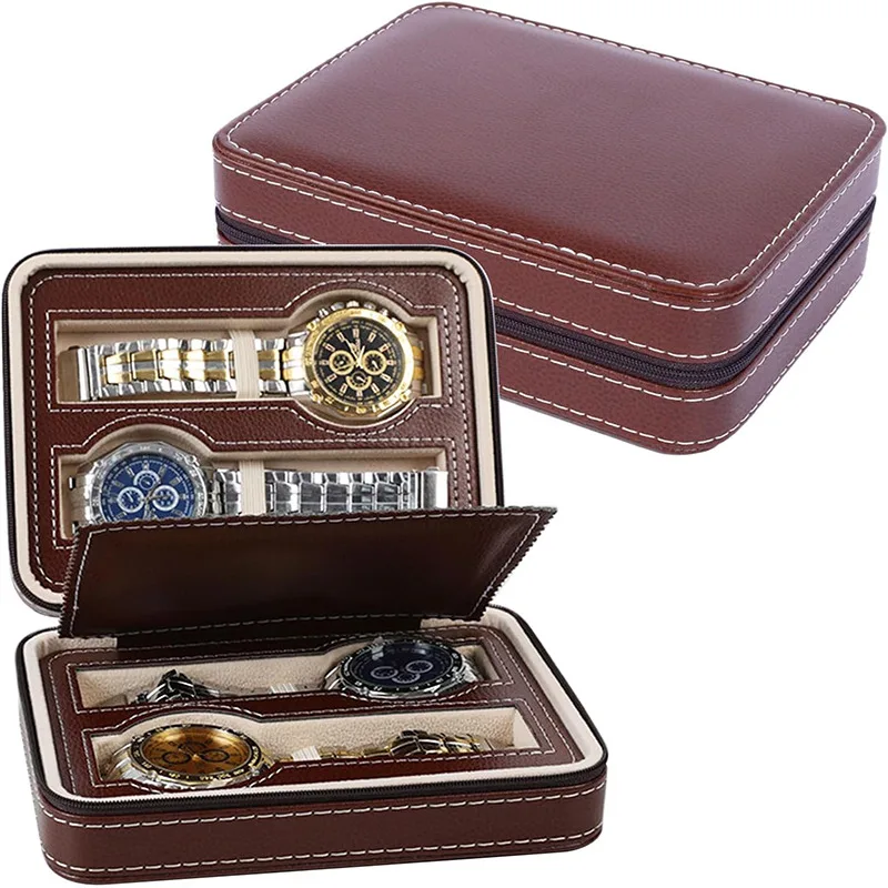 2025 New 2/4/8 Girds Portable Watch Storage Boxes Organizer with Zipper Classic Style Multifunctional Watch Display Box