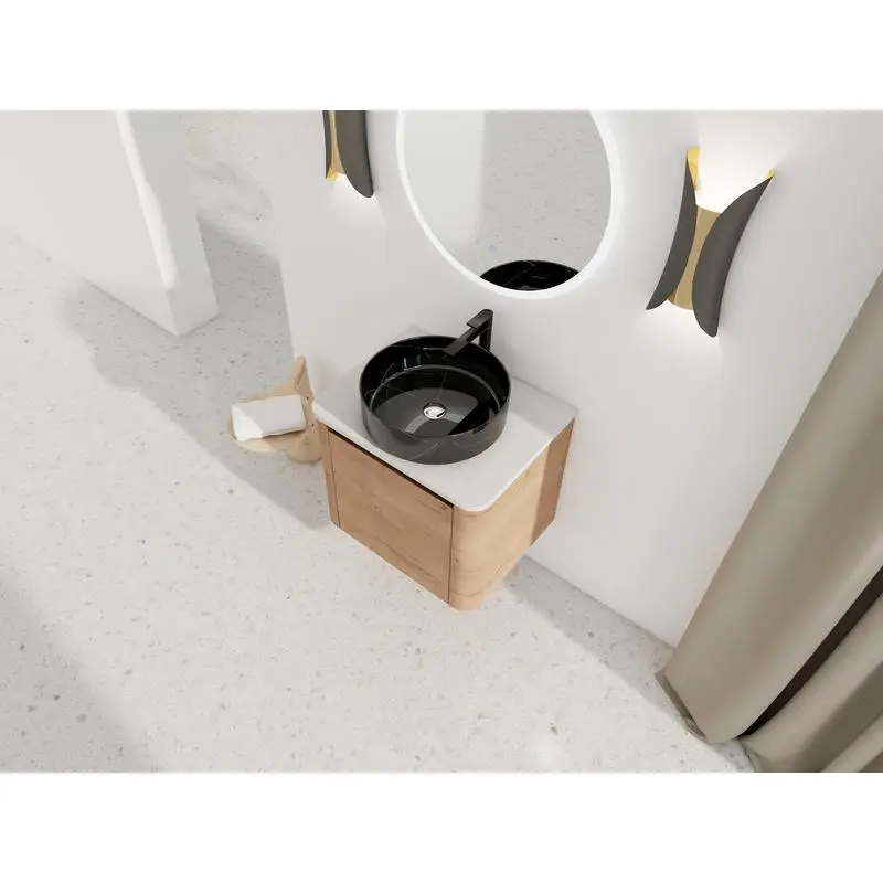 زينة حمام مثبتة على الحائط مقاس 24 بوصة مع حوض سيراميك وباب مغلق ناعم، خشب رقائقي، سهل التجميع، تصميم موفر للمساحة، طراز حديث