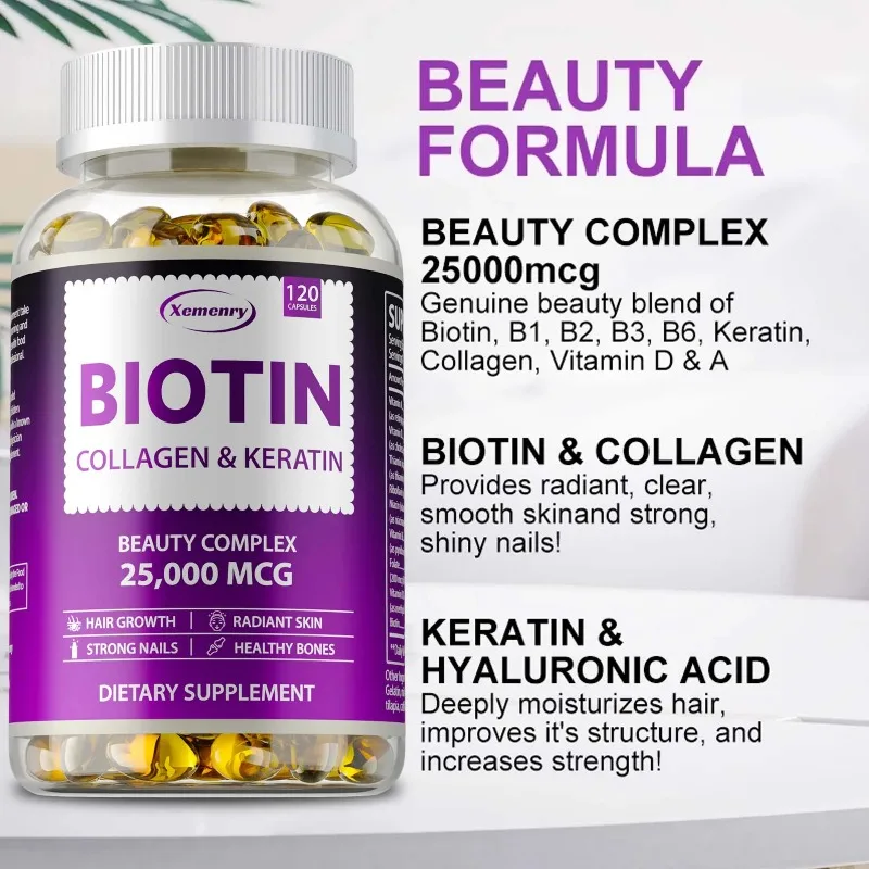 Biotine Collageen en Keratine Supplement - Ondersteuning van gezond haar, sterke nagels en stralende huid - Haargroei voor mannen en vrouwen