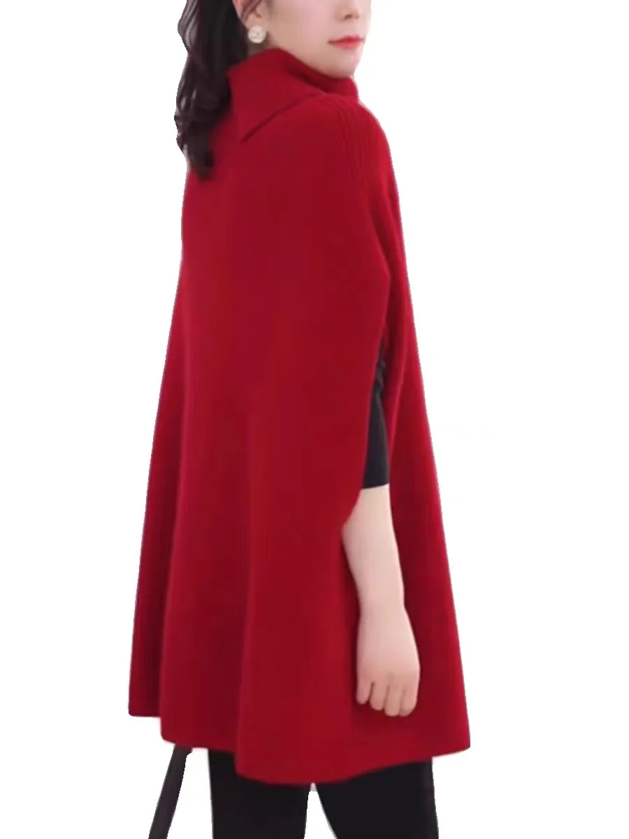 따뜻한 울 니트 하이 칼라 루즈 스웨터 여성용 가을 겨울 패션 출퇴근용 롱 스웨터 중간 길이 베이스 셔츠