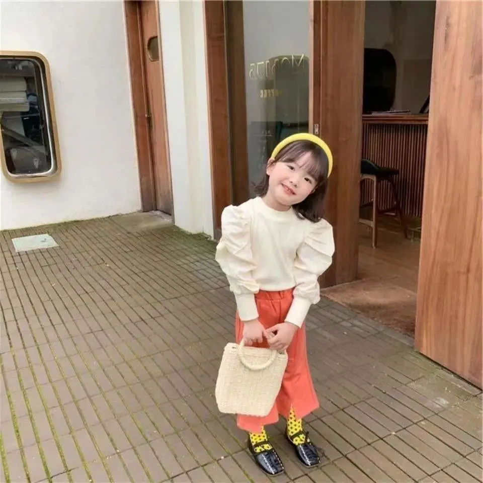 KIds Outfits Children Puff Long Sleeve T-shirt 2023 Spring Autumn New Tops Girls Fashion Cotton T-shirts Kids Tees  Girls Tops