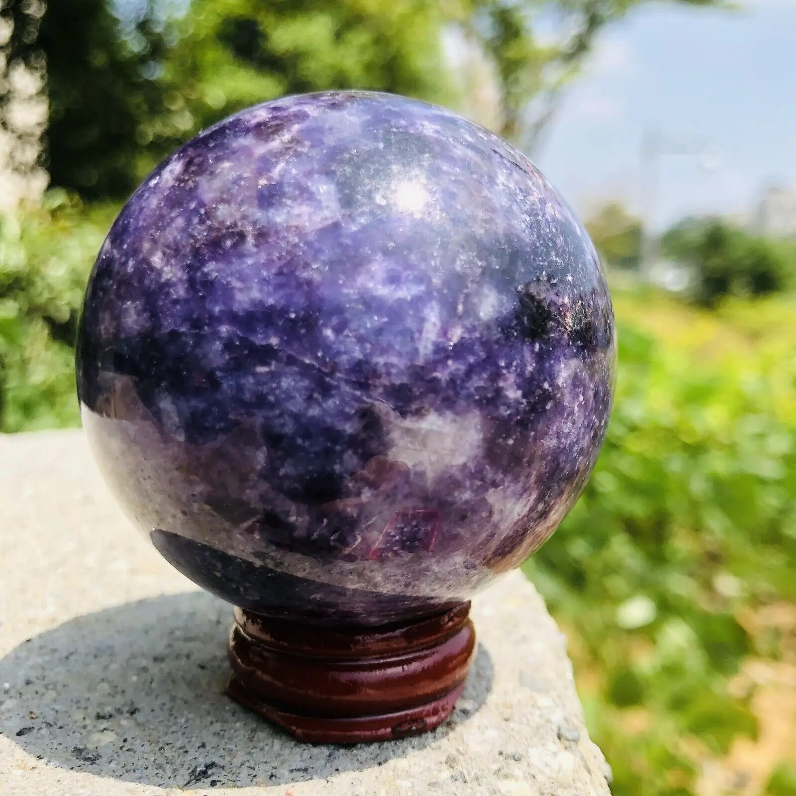 Natural Marvelous Lepidolite Purple Mica Globe Reiki Crystal Sphere Ball Healing