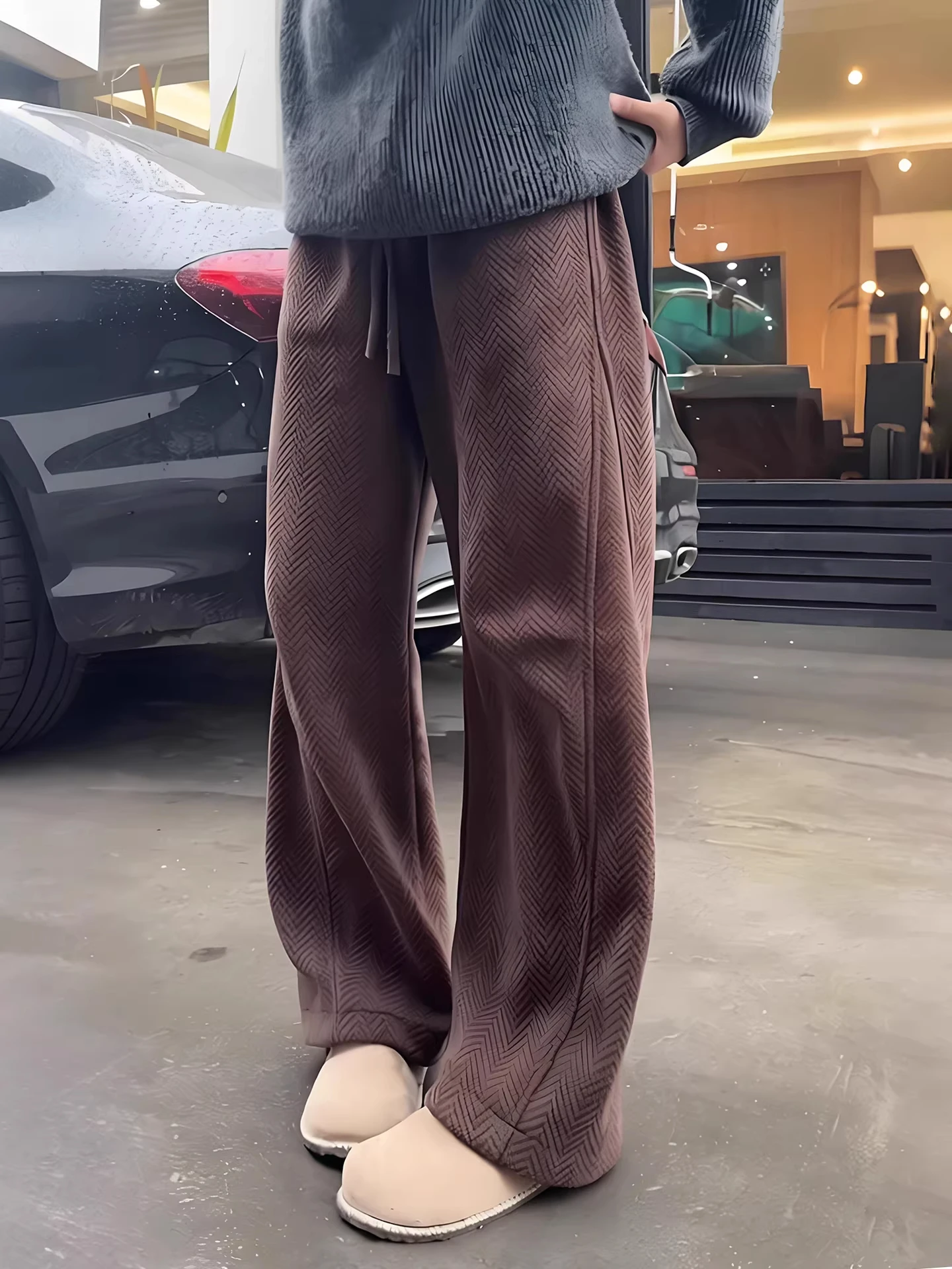 

Men's Brown Wide Leg Casual Pants Spring Old Money Sle Straight Cut Sweatpants Slant Cut Leisure Long Trousers